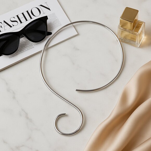 Sterling Silver S-Curve Collar Choker – Minimalist Open Wire Necklace - Picture 3 of 6